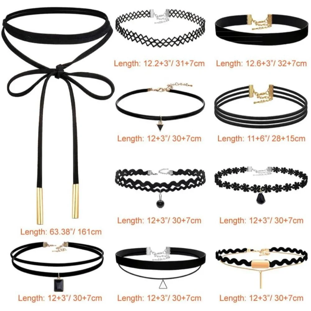 10PCS Black Velvet Choker Necklaces with A Stroage Bag for Women - Picture 3 of 7